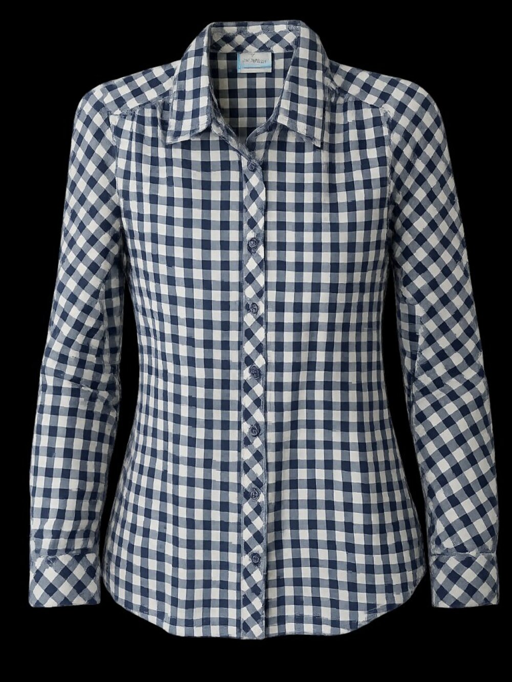Columbia Blue White Gingham Button Front Shirt Women's Small Cotton Long Sleeve